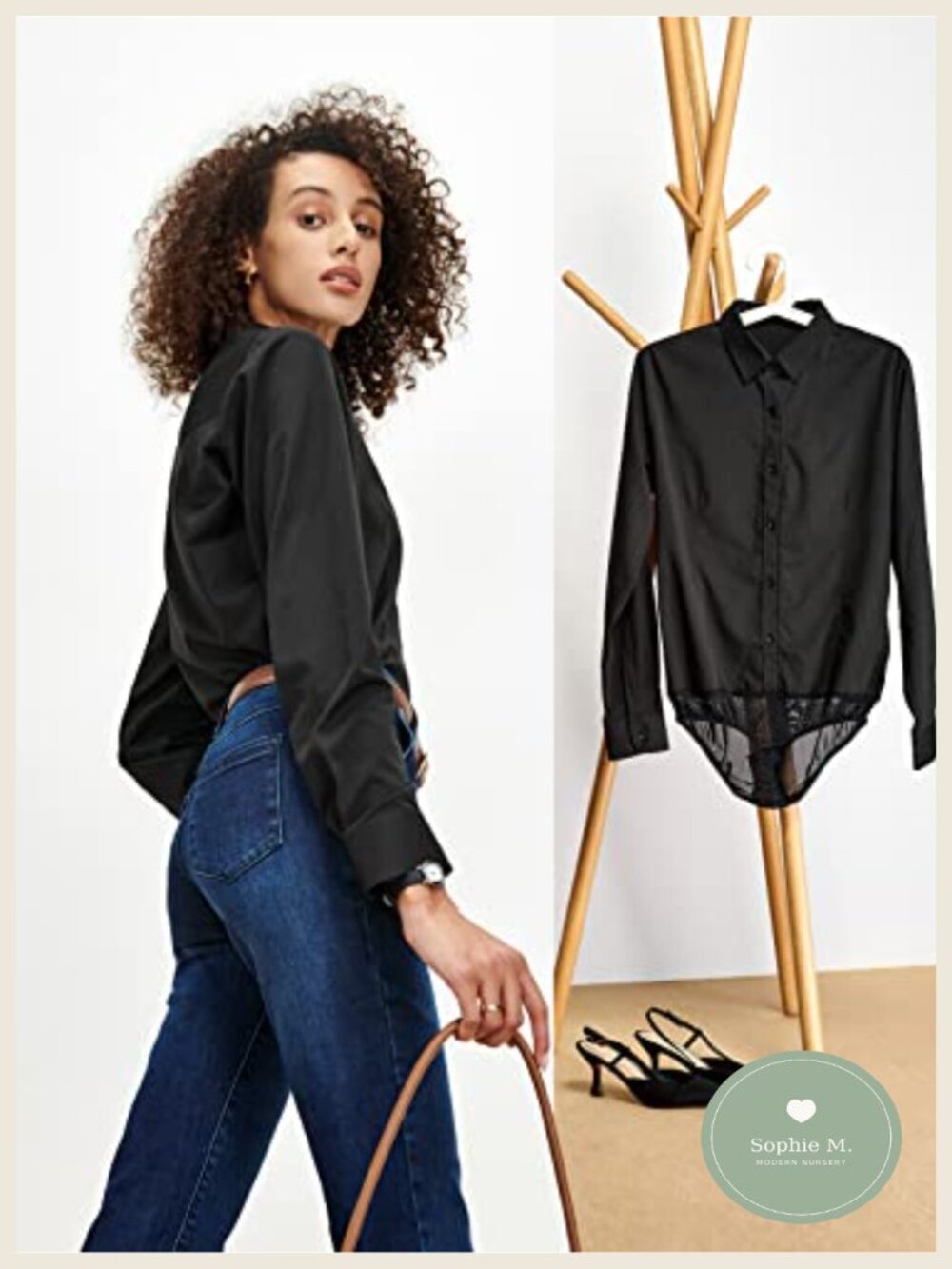Womens Long Sleeve Button Down Bodysuit Blouse Office Work Shirt One-Piece - Picture 5 of 6